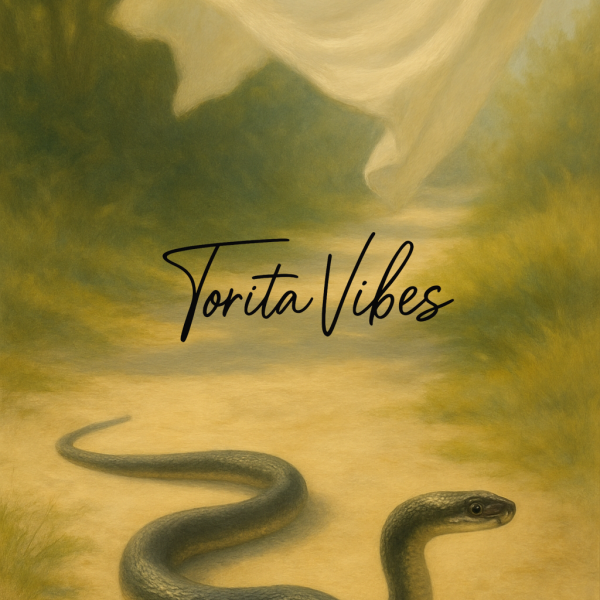 Snake on Sunlit Path with Billowing Cloth